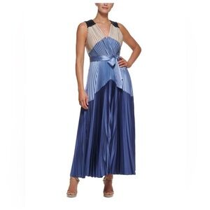 DKNY Sleeveless Pleated Maxi Dress Color block Size 6 NWT Formal, Wedding,